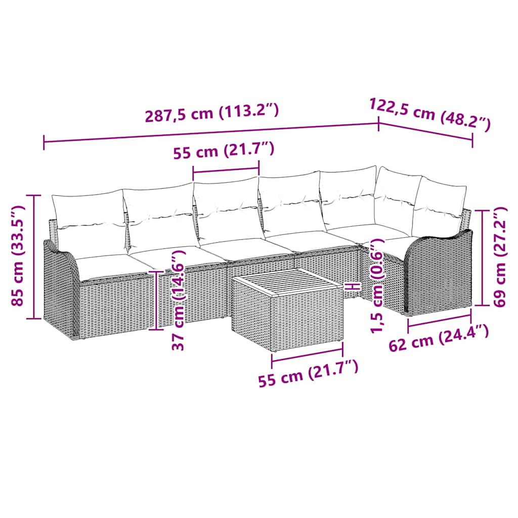 Tuinbankenset met kussen 7 pcs Grijs poly rattan is nu te koop bij PeponiXL, paradijselijk wonen!