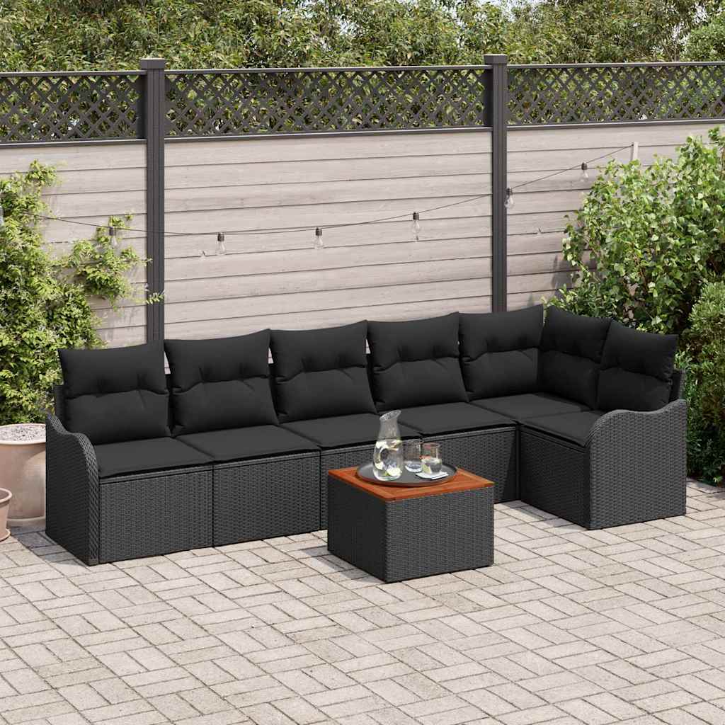 Tuinbankenset met kussen 7 pcs Zwart poly rattan is nu te koop bij PeponiXL, paradijselijk wonen!