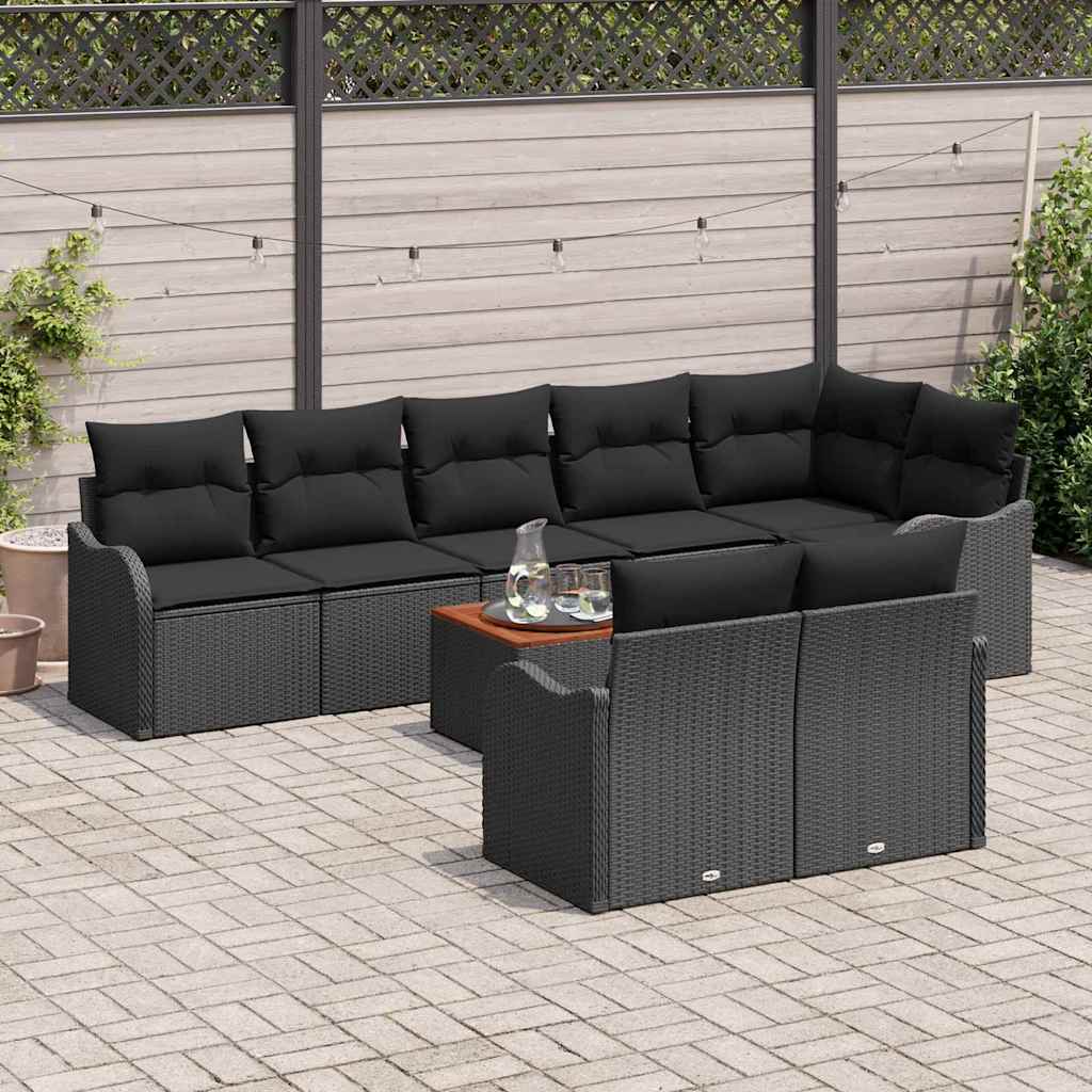 Tuinbankenset met kussen 9 pcs Zwart poly rattan is nu te koop bij PeponiXL, paradijselijk wonen!