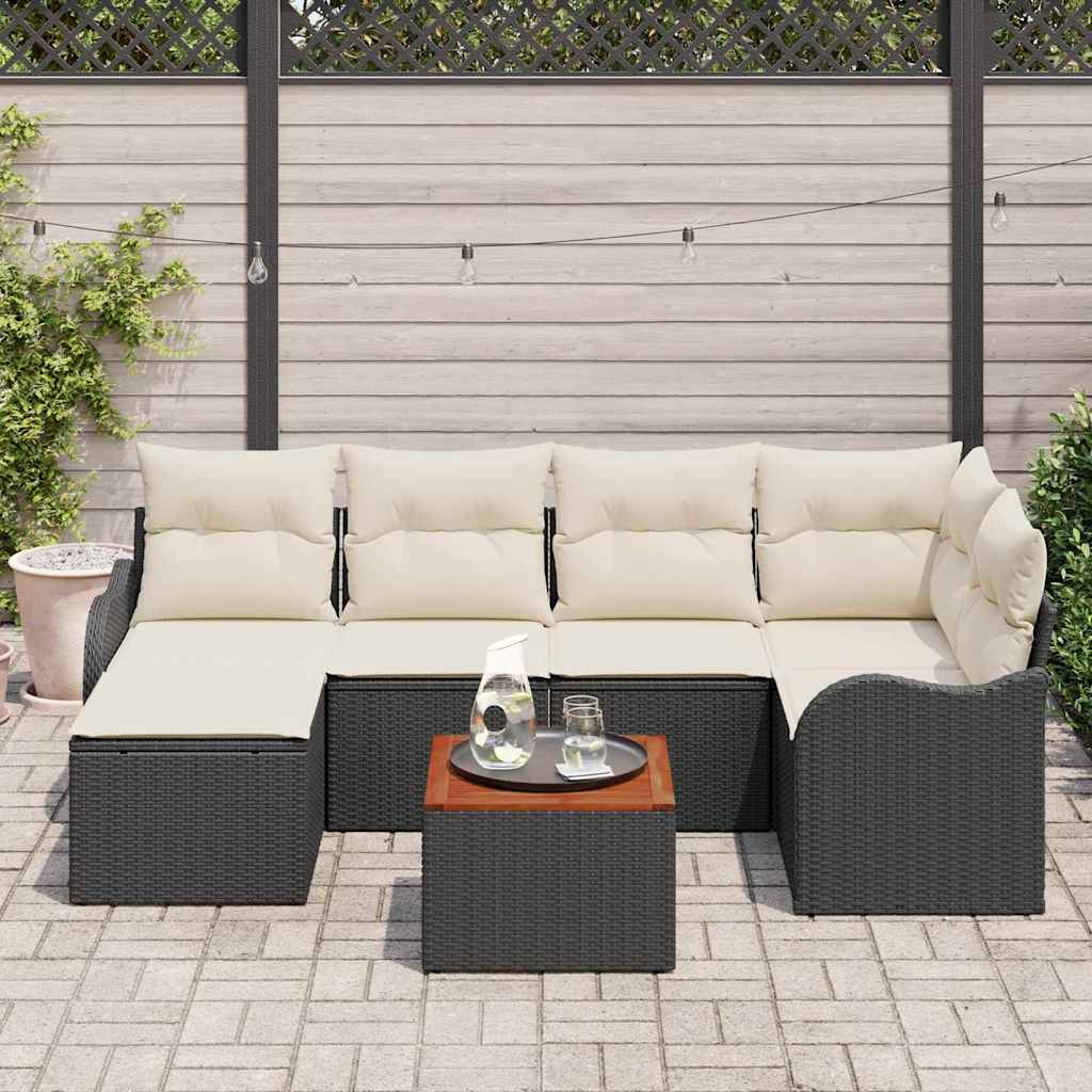 Tuinbankenset met kussen 7 pcs Zwart poly rattan is nu te koop bij PeponiXL, paradijselijk wonen!