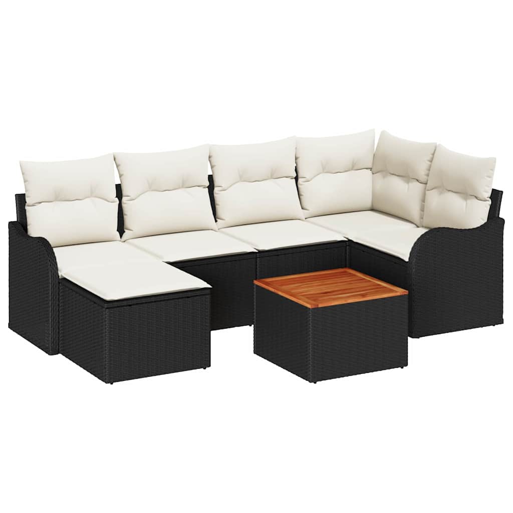 Tuinbankenset met kussen 7 pcs Zwart poly rattan is nu te koop bij PeponiXL, paradijselijk wonen!