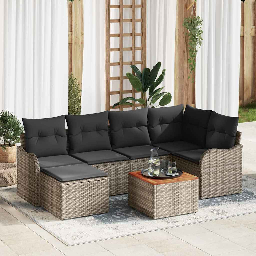 Tuinbankenset met kussen 7 pcs Grijs poly rattan is nu te koop bij PeponiXL, paradijselijk wonen!