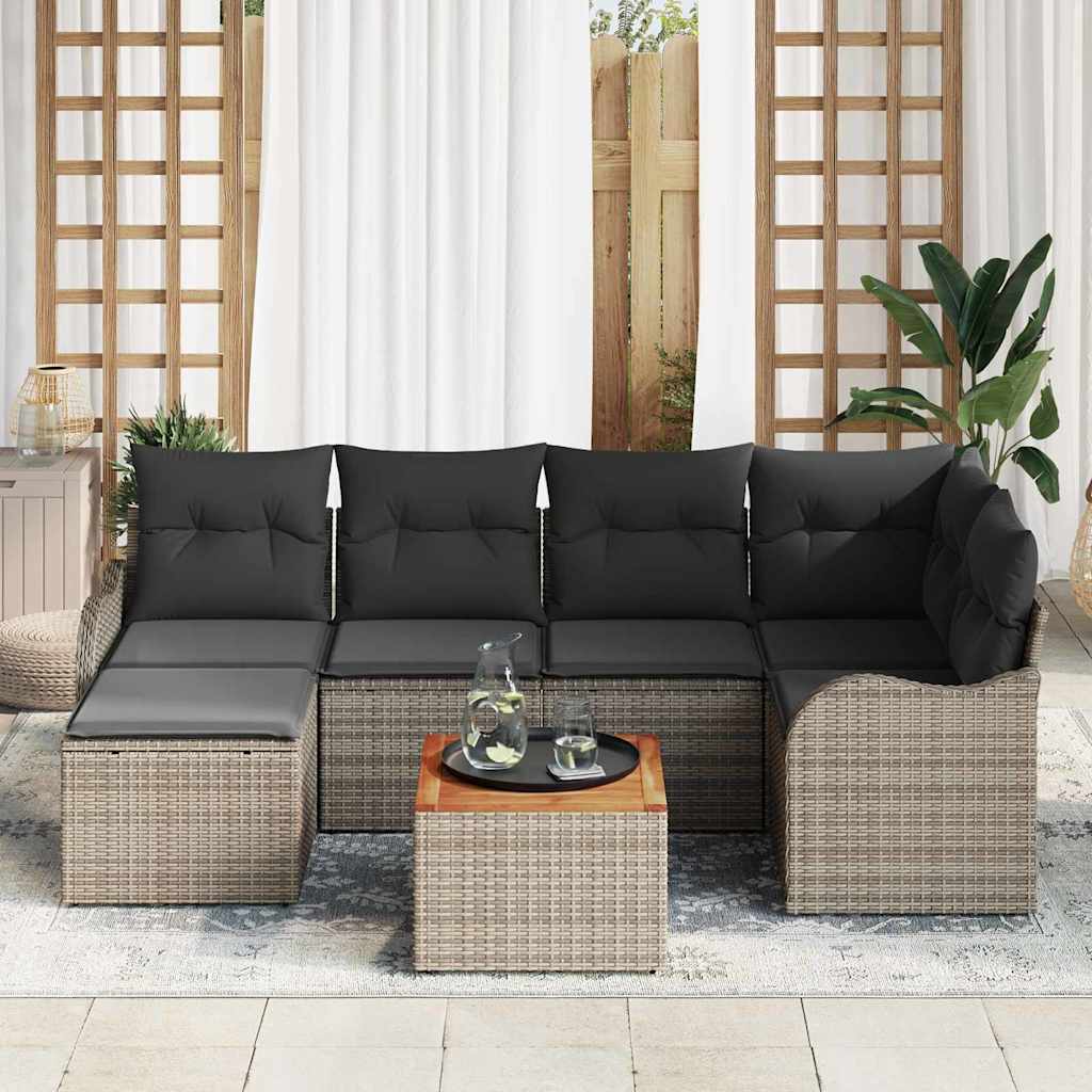 Tuinbankenset met kussen 7 pcs Grijs poly rattan is nu te koop bij PeponiXL, paradijselijk wonen!
