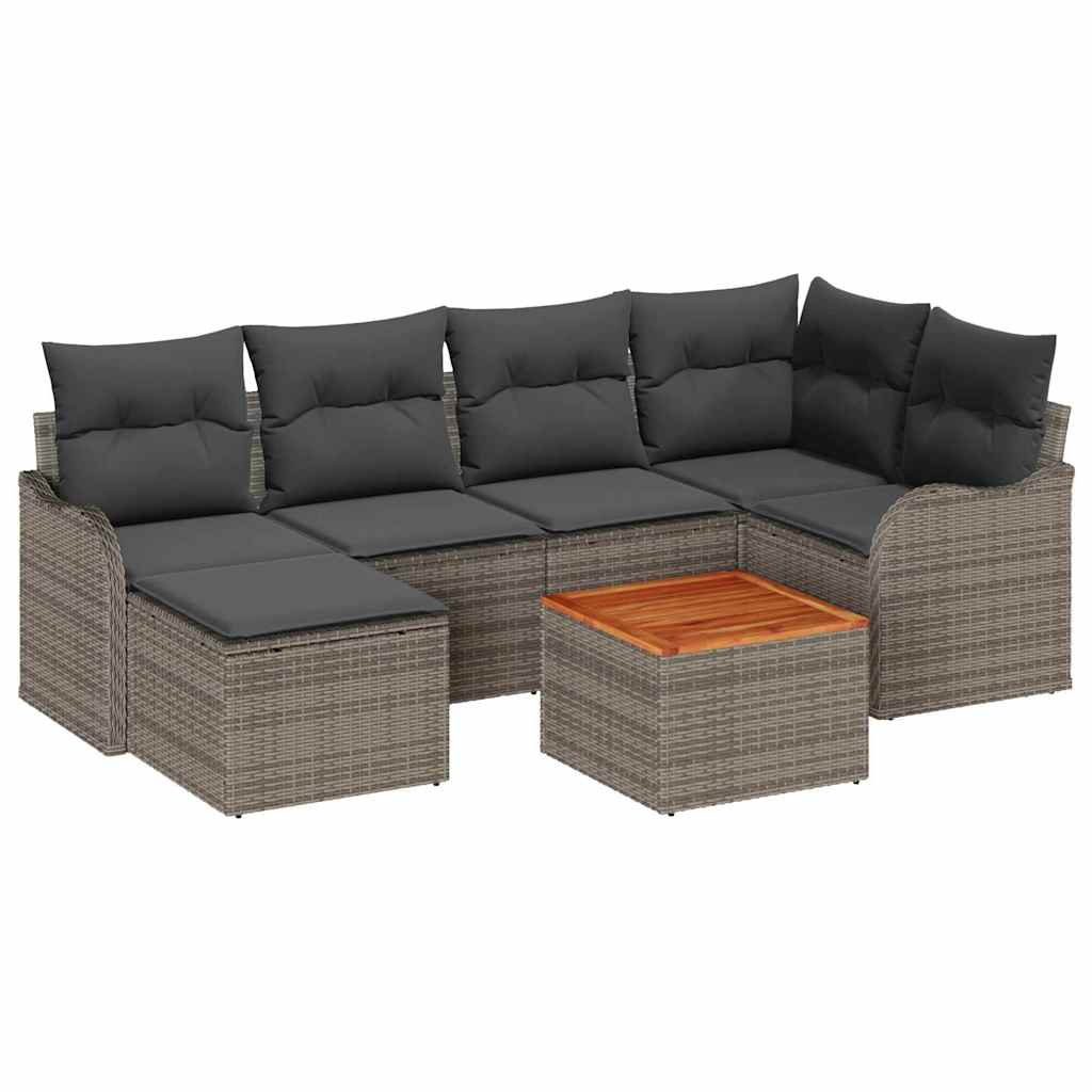 Tuinbankenset met kussen 7 pcs Grijs poly rattan is nu te koop bij PeponiXL, paradijselijk wonen!