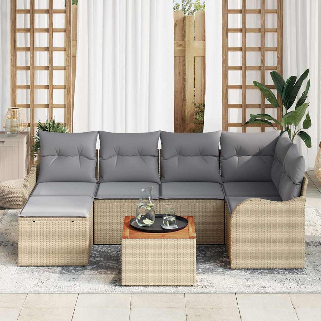 Tuinbankenset met kussen 7 pcs Beige poly rattan is nu te koop bij PeponiXL, paradijselijk wonen!