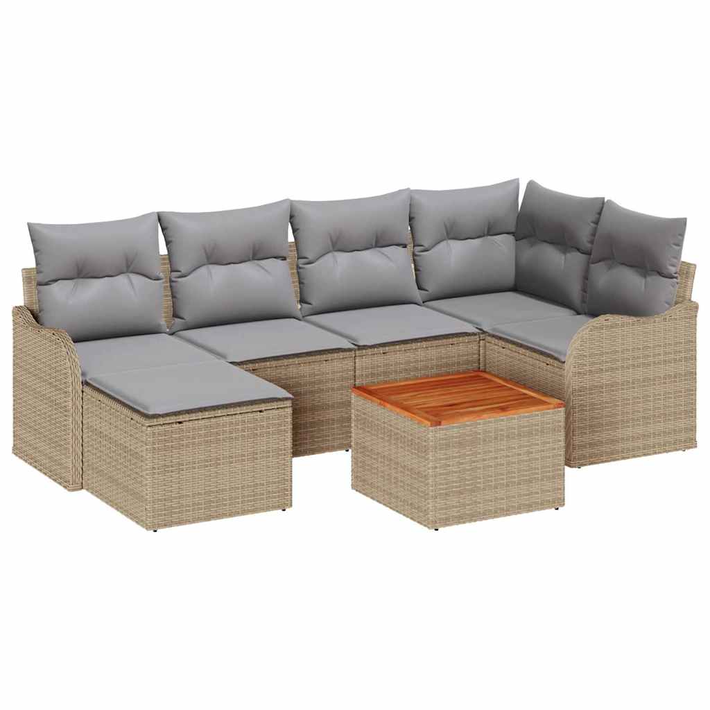 Tuinbankenset met kussen 7 pcs Beige poly rattan is nu te koop bij PeponiXL, paradijselijk wonen!