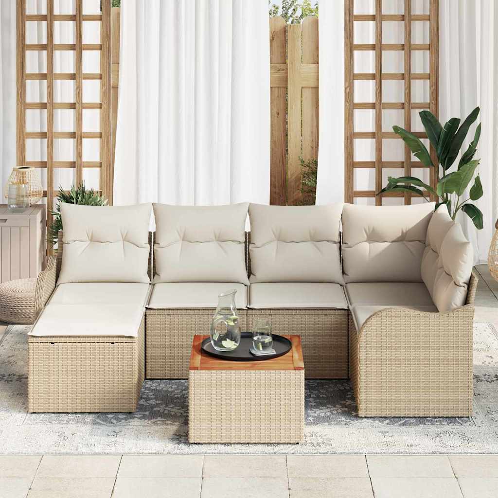 Tuinbankenset met kussen 7 pcs Beige poly rattan