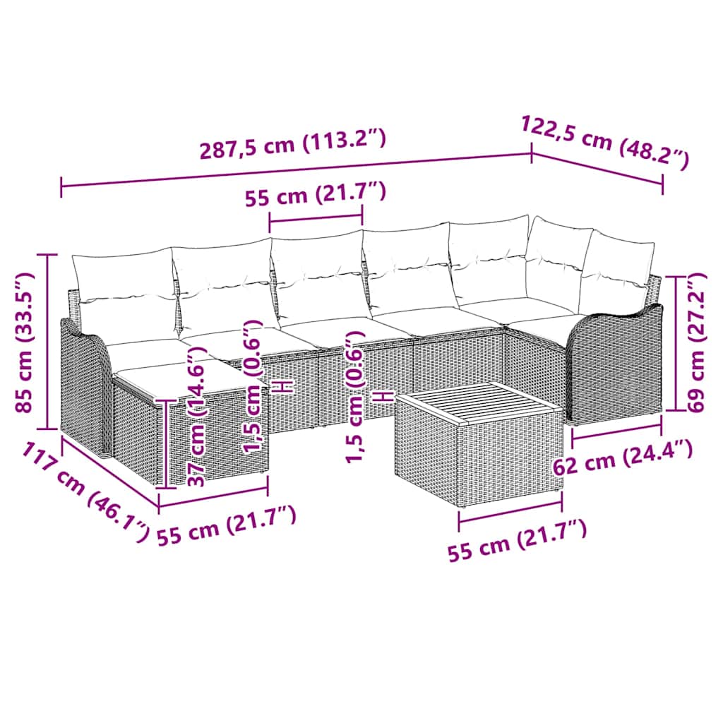 Tuinbankenset met kussen 8 pcs Grijs poly rattan is nu te koop bij PeponiXL, paradijselijk wonen!