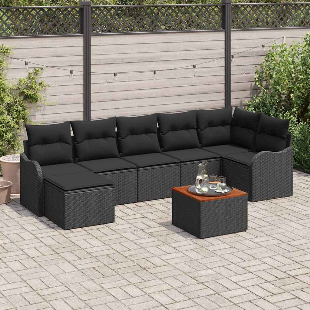 Tuinbankenset met kussen 8 pcs Zwart poly rattan is nu te koop bij PeponiXL, paradijselijk wonen!