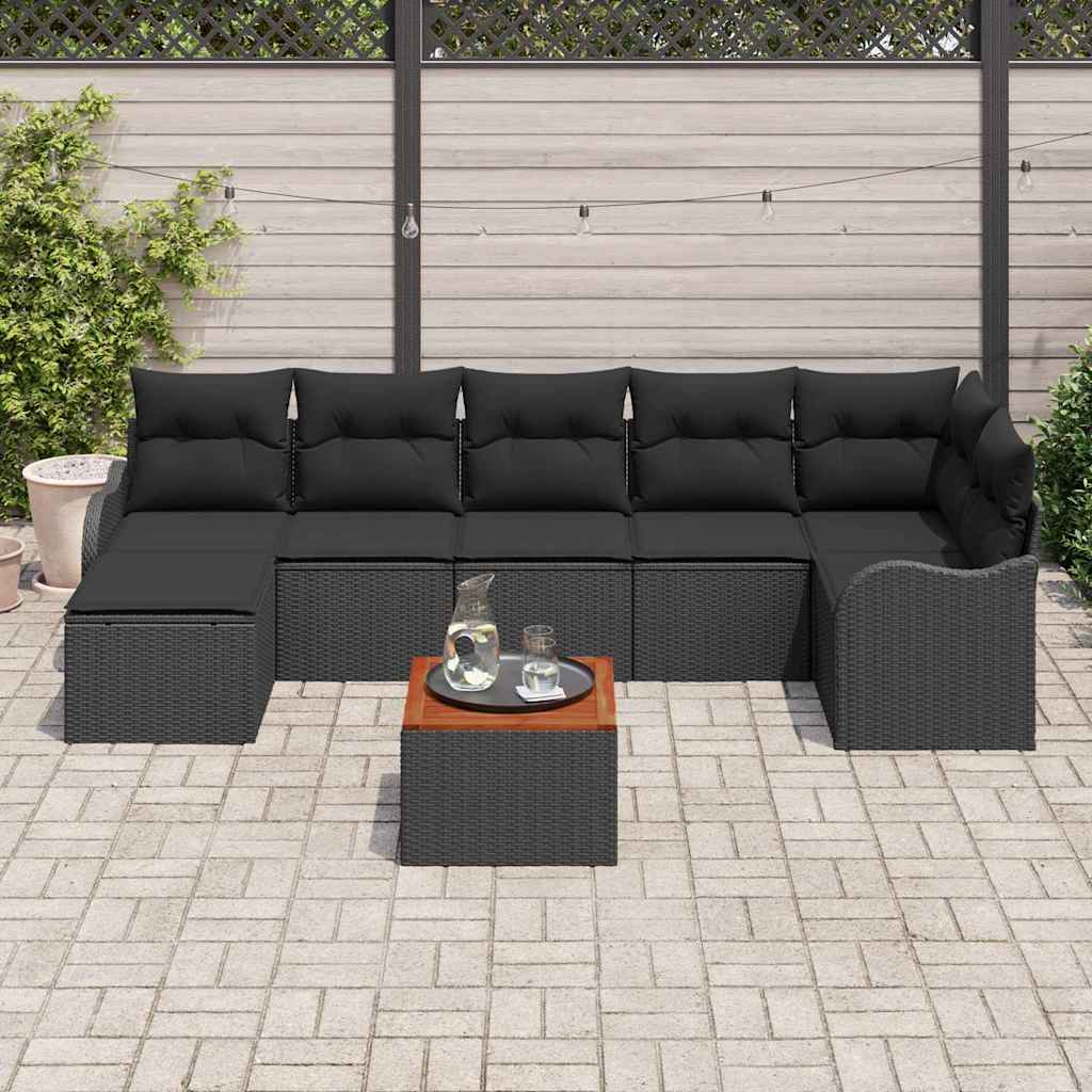 Tuinbankenset met kussen 8 pcs Zwart poly rattan is nu te koop bij PeponiXL, paradijselijk wonen!
