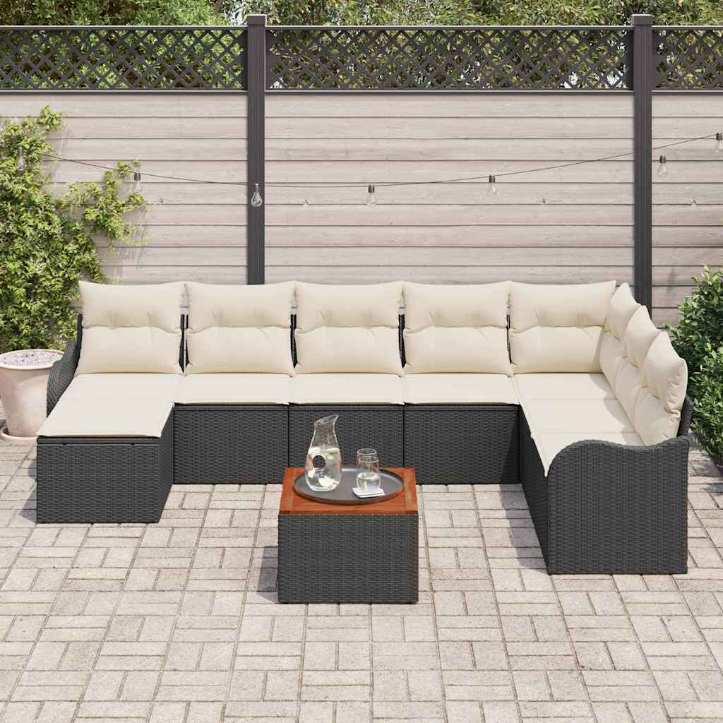 Tuinbankenset met kussen 9 pcs Zwart poly rattan