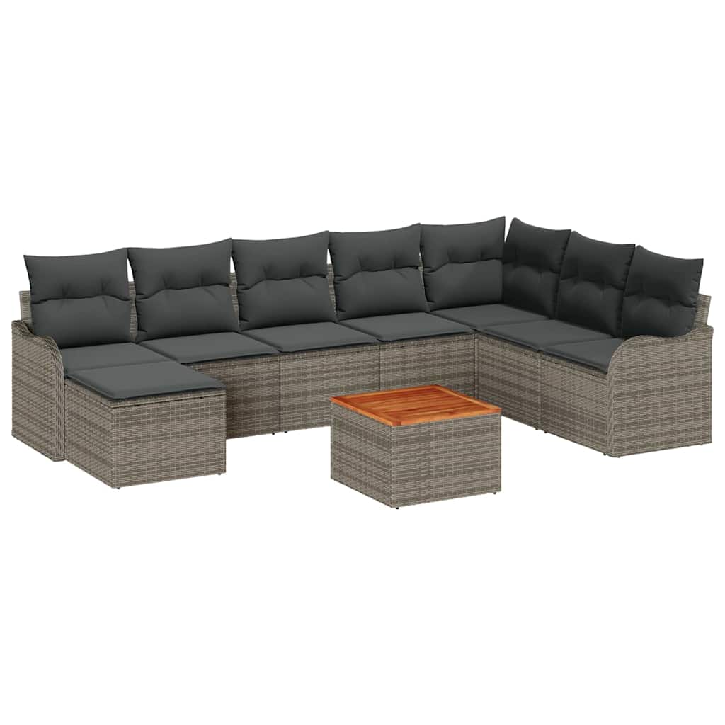 Tuinbankenset met kussen 9 pcs Grijs poly rattan is nu te koop bij PeponiXL, paradijselijk wonen!