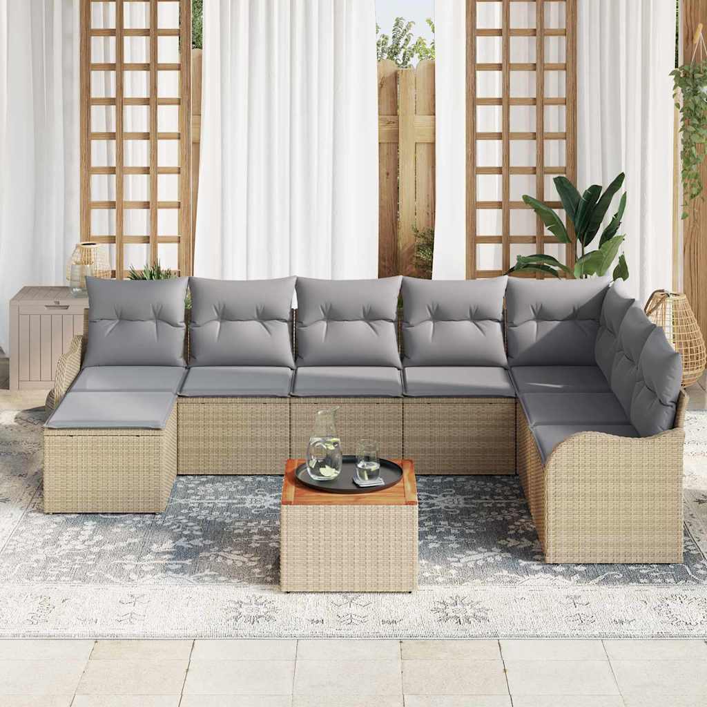 Tuinbankenset met kussen 9 pcs Beige poly rattan is nu te koop bij PeponiXL, paradijselijk wonen!