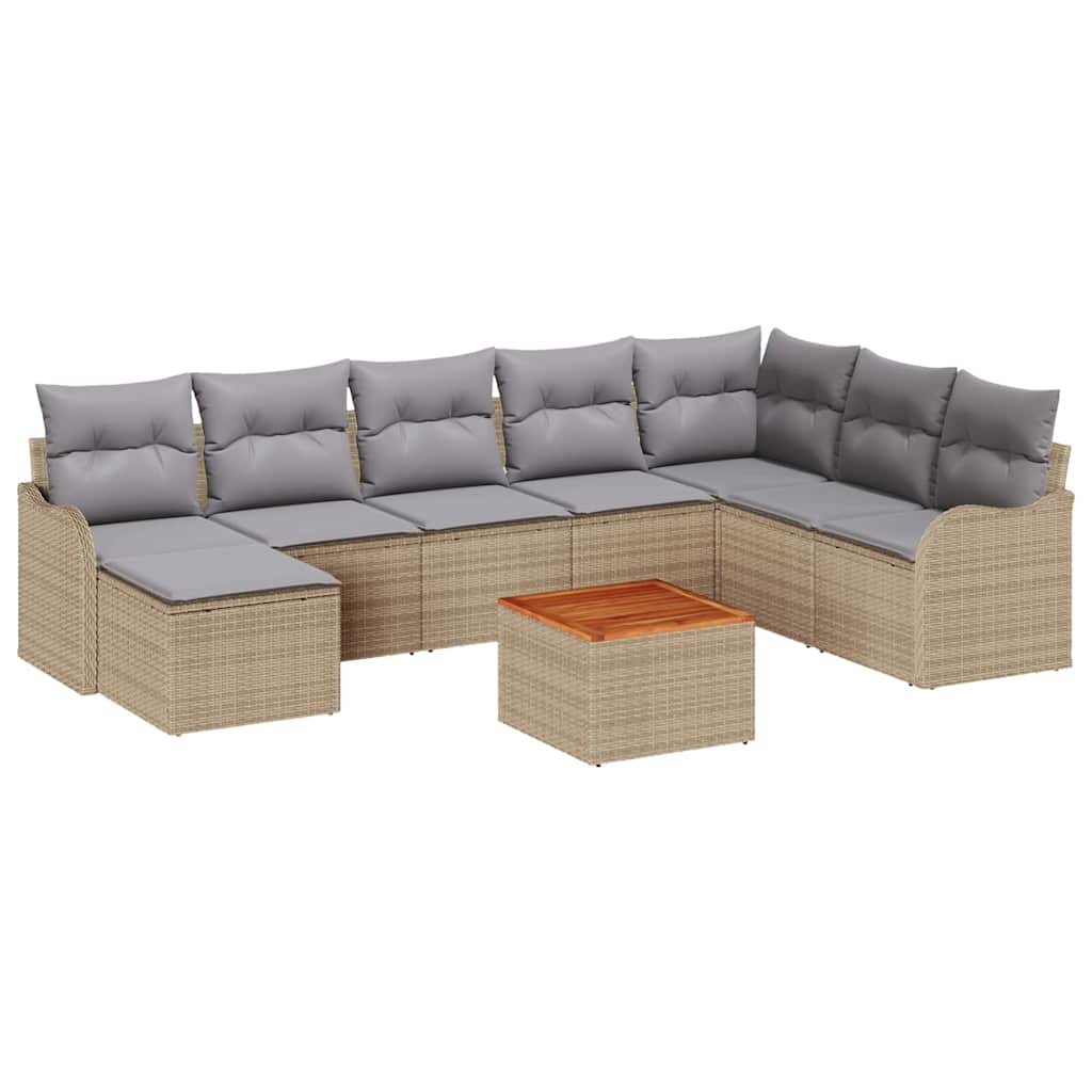Tuinbankenset met kussen 9 pcs Beige poly rattan is nu te koop bij PeponiXL, paradijselijk wonen!