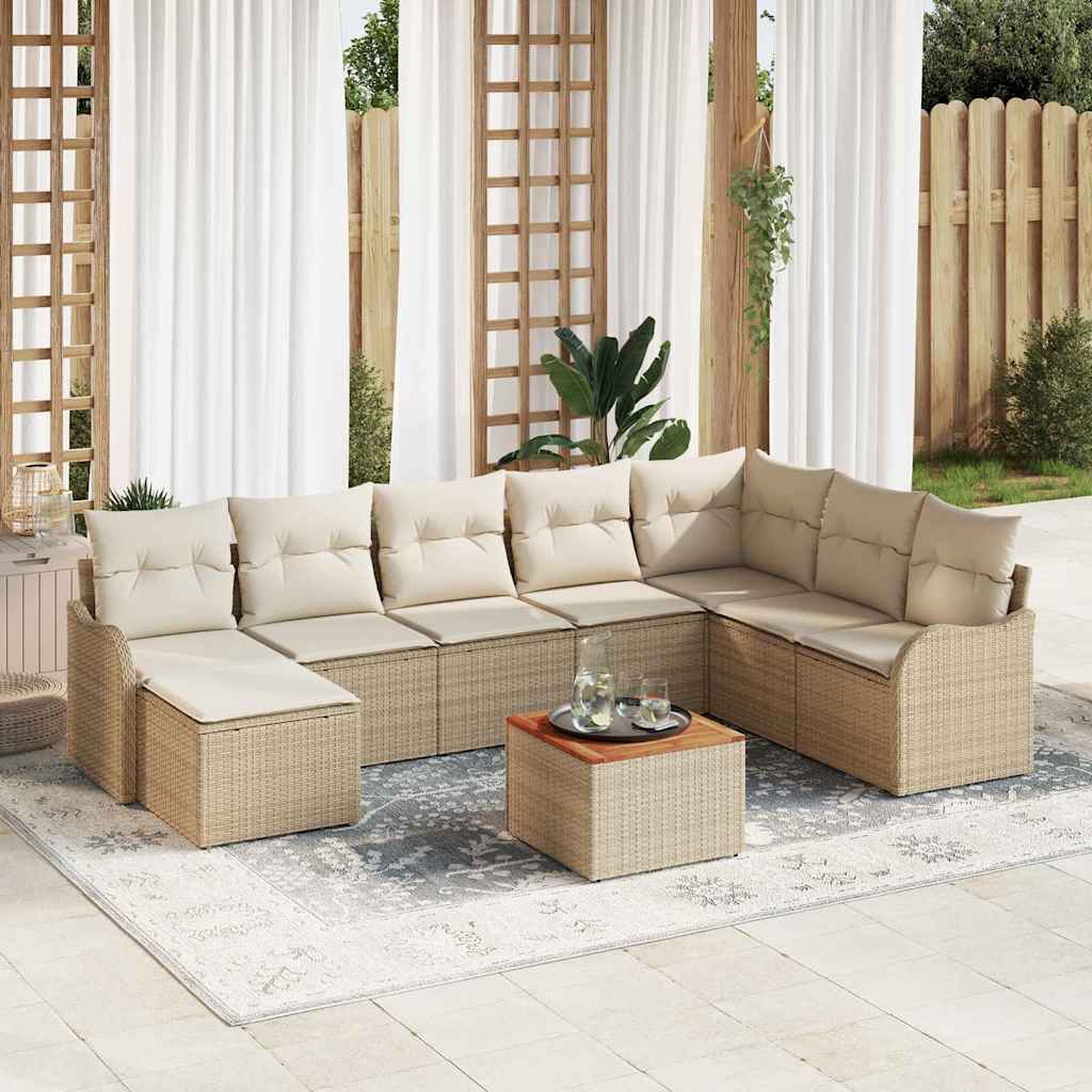 Tuinbankenset met kussen 9 pcs Beige poly rattan is nu te koop bij PeponiXL, paradijselijk wonen!