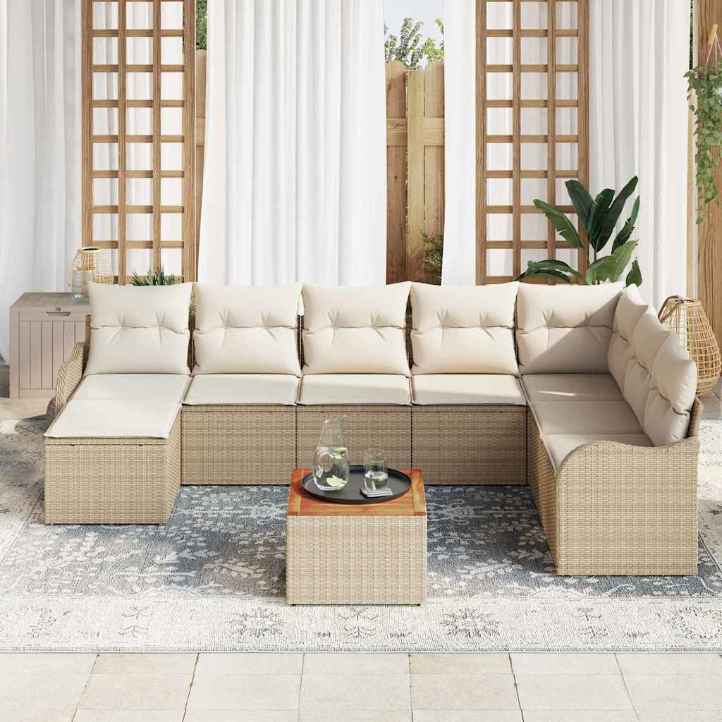 Tuinbankenset met kussen 9 pcs Beige poly rattan is nu te koop bij PeponiXL, paradijselijk wonen!