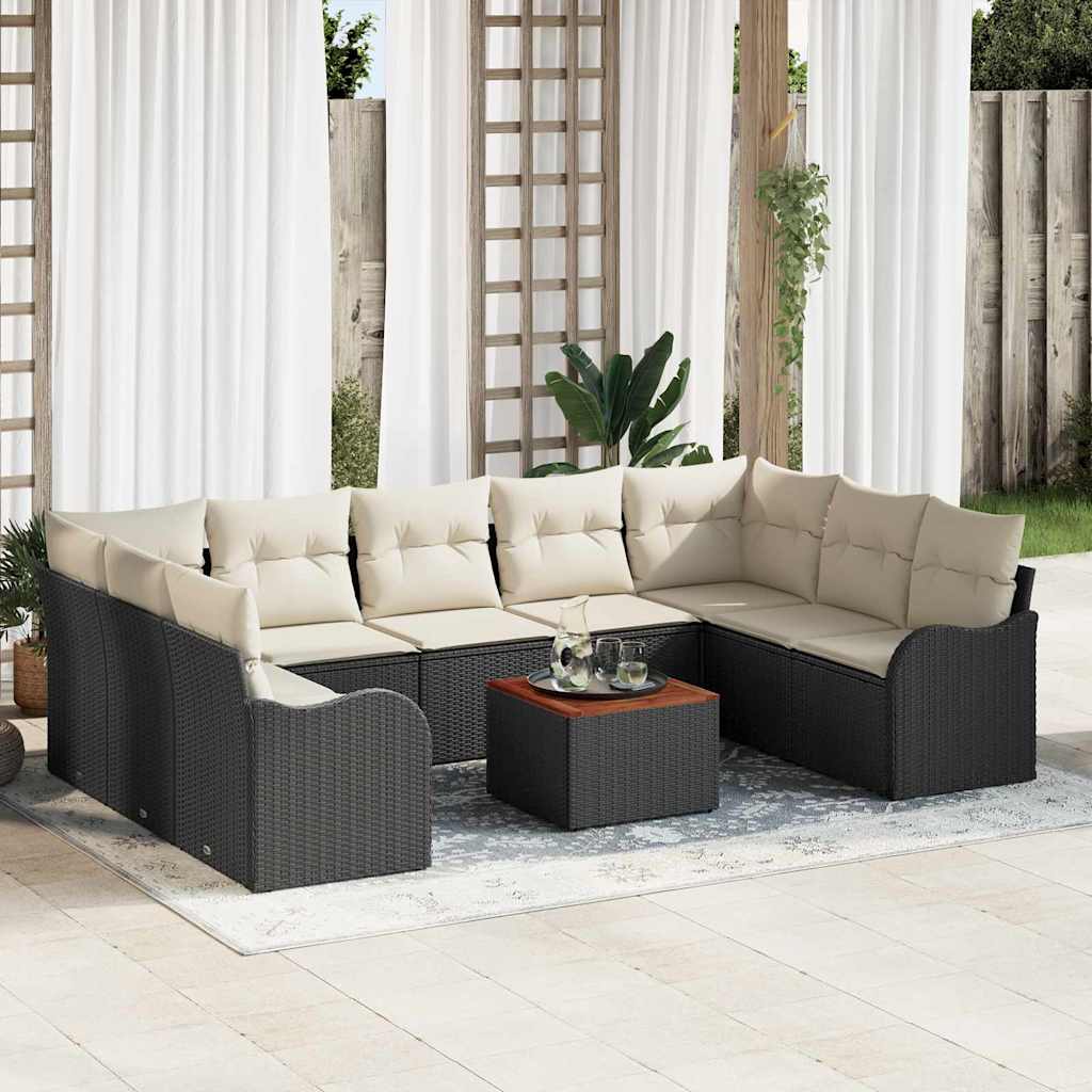 Tuinbankenset met kussen 10 pcs Zwart poly rattan is nu te koop bij PeponiXL, paradijselijk wonen!