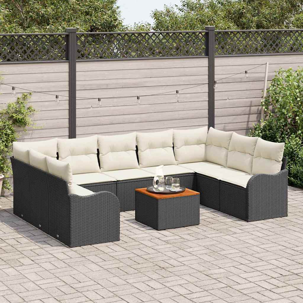 Tuinbankenset met kussen 10 pcs Zwart poly rattan is nu te koop bij PeponiXL, paradijselijk wonen!