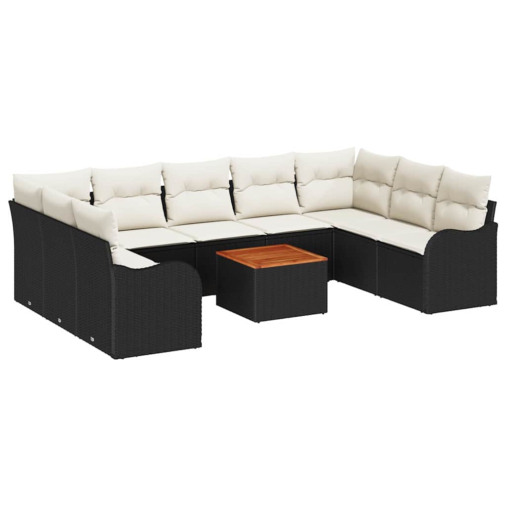 Tuinbankenset met kussen 10 pcs Zwart poly rattan is nu te koop bij PeponiXL, paradijselijk wonen!
