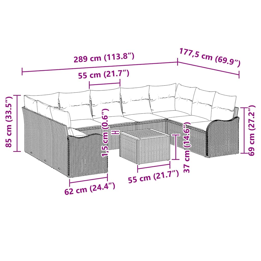 Tuinbankenset met kussen 10 pcs Grijs poly rattan is nu te koop bij PeponiXL, paradijselijk wonen!