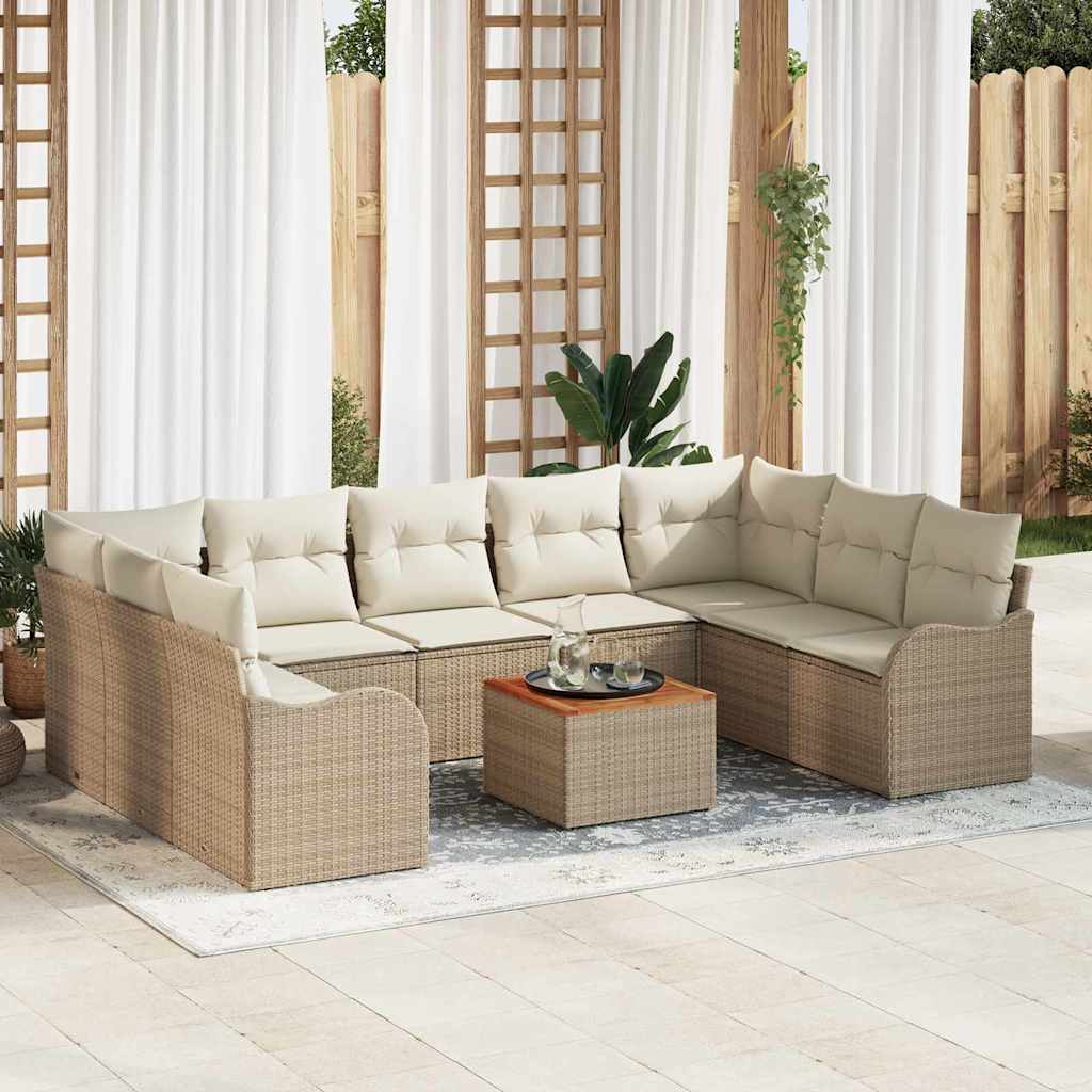 Tuinbankenset met kussen 10 pcs Beige poly rattan is nu te koop bij PeponiXL, paradijselijk wonen!