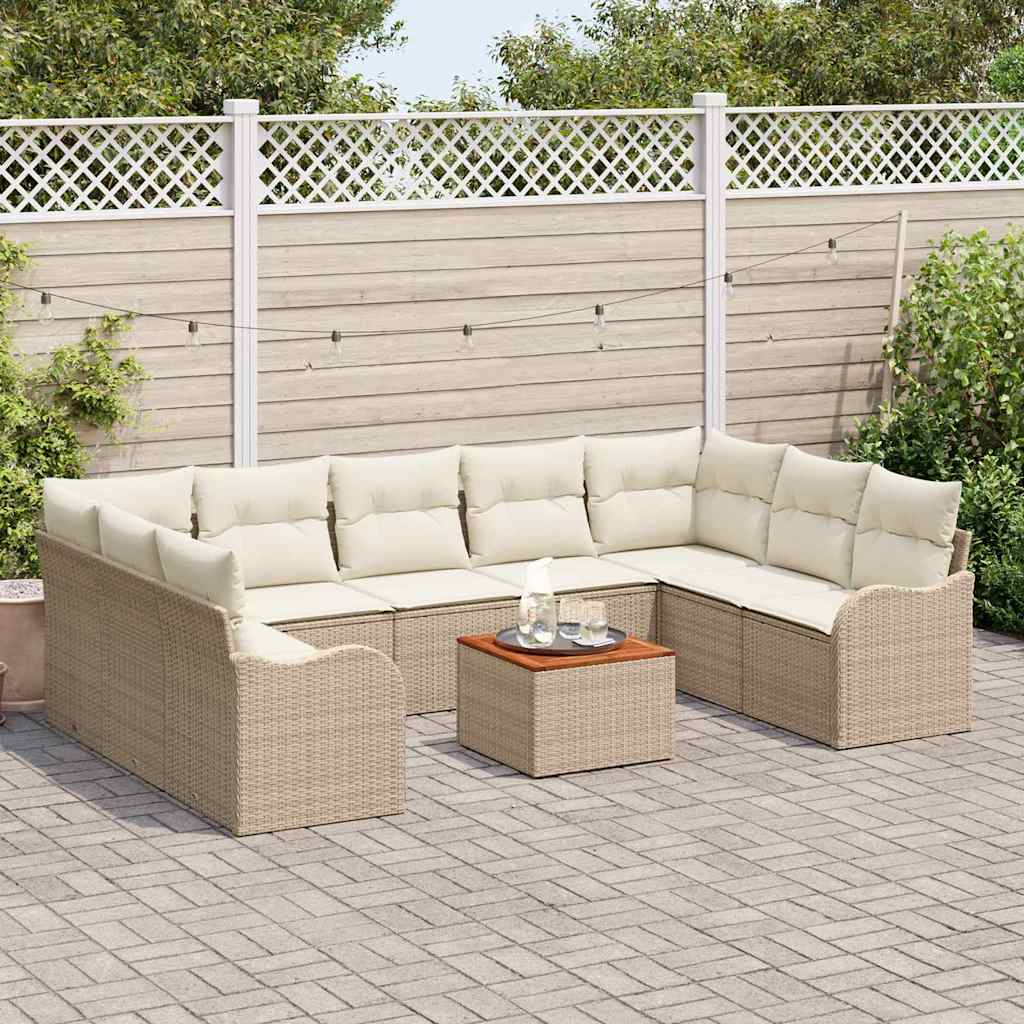 Tuinbankenset met kussen 10 pcs Beige poly rattan is nu te koop bij PeponiXL, paradijselijk wonen!