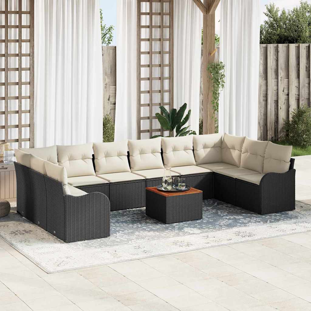 Tuinbankenset met kussen 11 pcs Zwart poly rattan is nu te koop bij PeponiXL, paradijselijk wonen!