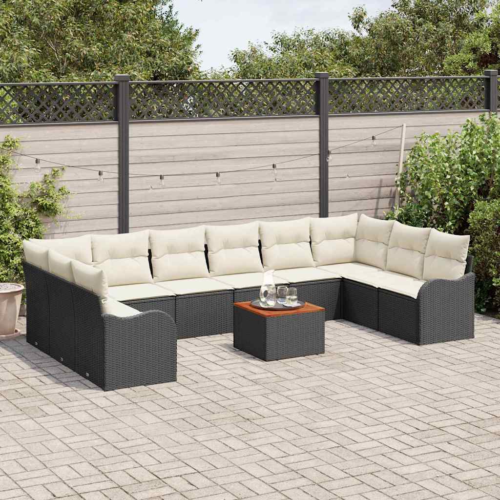 Tuinbankenset met kussen 11 pcs Zwart poly rattan is nu te koop bij PeponiXL, paradijselijk wonen!