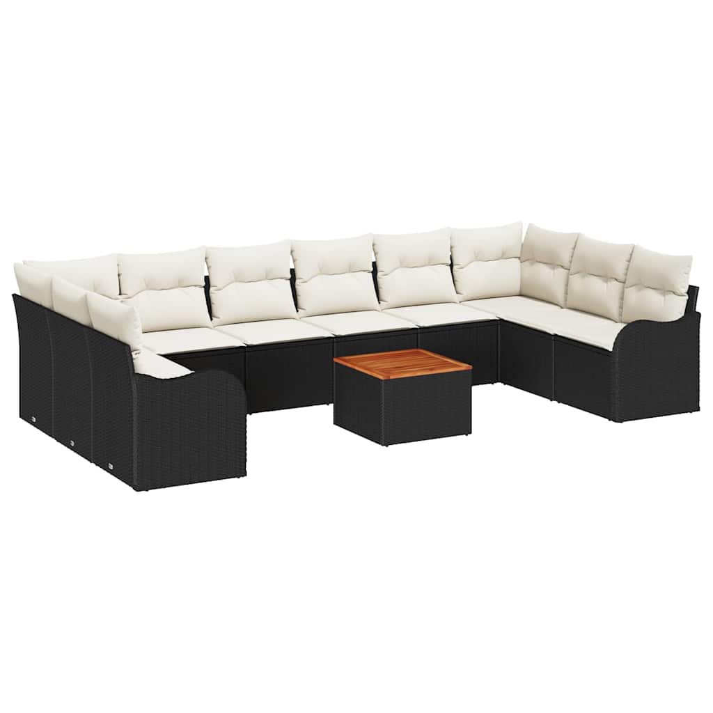 Tuinbankenset met kussen 11 pcs Zwart poly rattan is nu te koop bij PeponiXL, paradijselijk wonen!