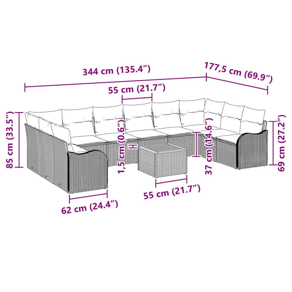 Tuinbankenset met kussen 11 pcs Zwart poly rattan is nu te koop bij PeponiXL, paradijselijk wonen!