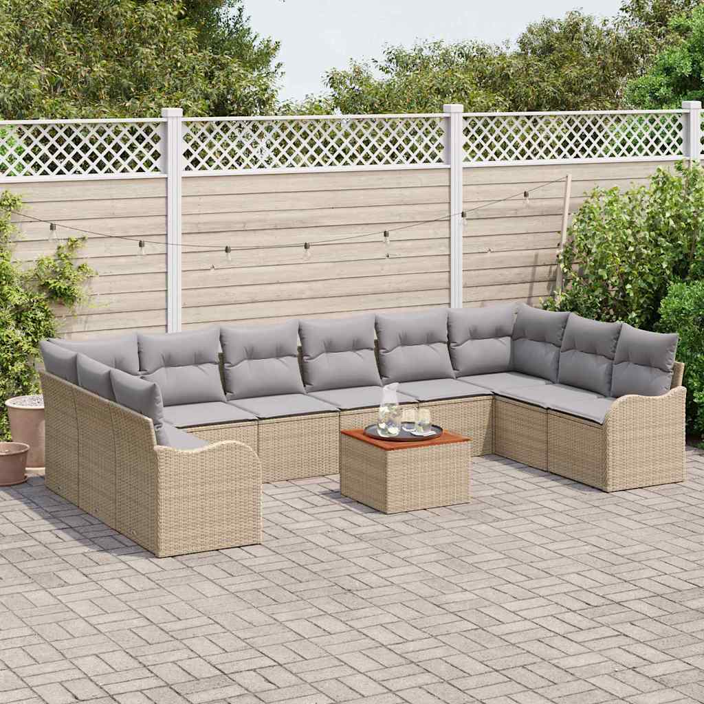 Tuinbankenset met kussen 11 pcs Beige poly rattan is nu te koop bij PeponiXL, paradijselijk wonen!