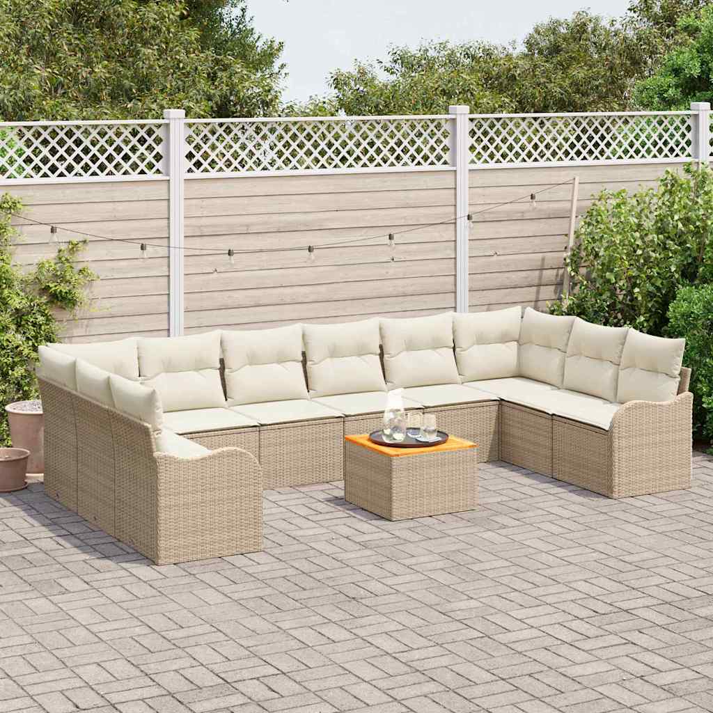 Tuinbankenset met kussen 11 pcs Beige poly rattan is nu te koop bij PeponiXL, paradijselijk wonen!