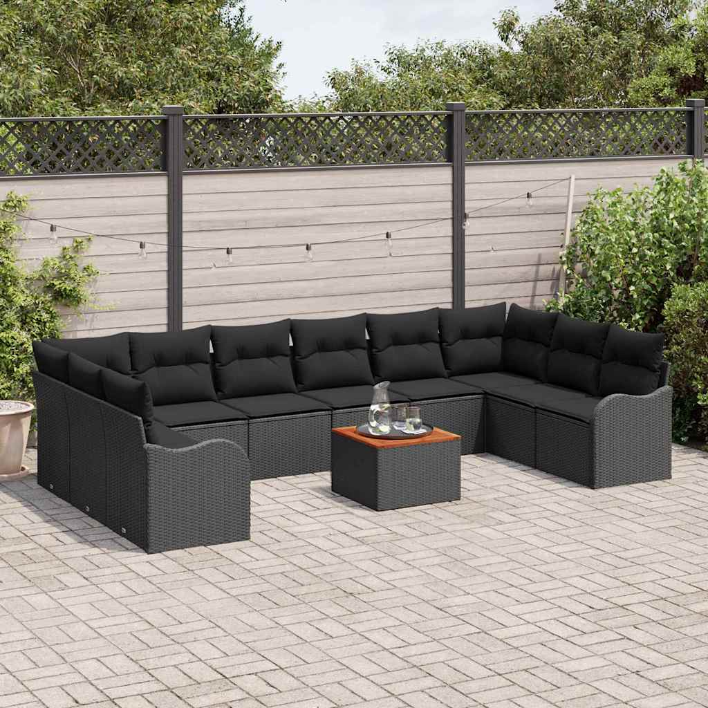 Tuinbankenset met kussen 11 pcs Zwart poly rattan is nu te koop bij PeponiXL, paradijselijk wonen!