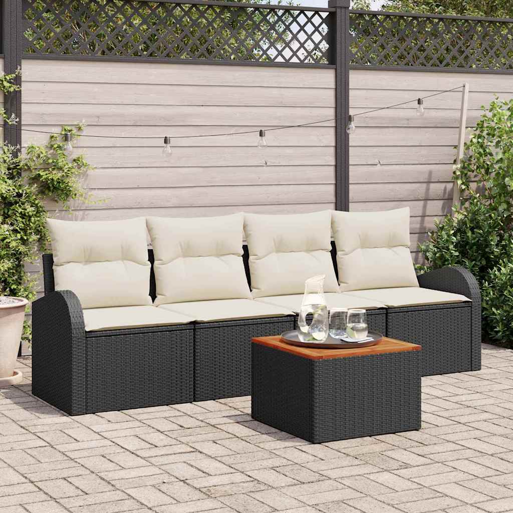Tuinbankenset met kussen 5 pcs Zwart poly rattan is nu te koop bij PeponiXL, paradijselijk wonen!
