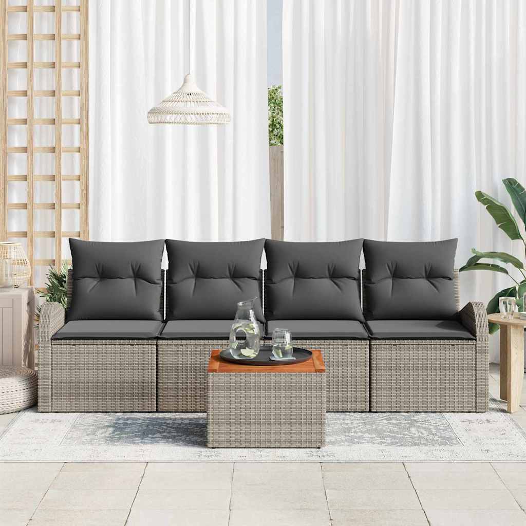 Tuinbankenset met kussen 5 pcs Grijs poly rattan is nu te koop bij PeponiXL, paradijselijk wonen!