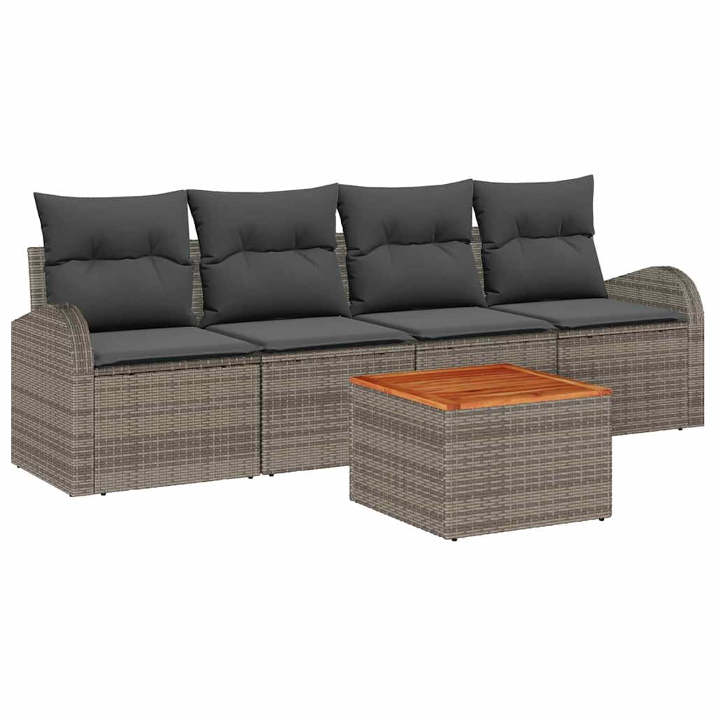 Tuinbankenset met kussen 5 pcs Grijs poly rattan is nu te koop bij PeponiXL, paradijselijk wonen!
