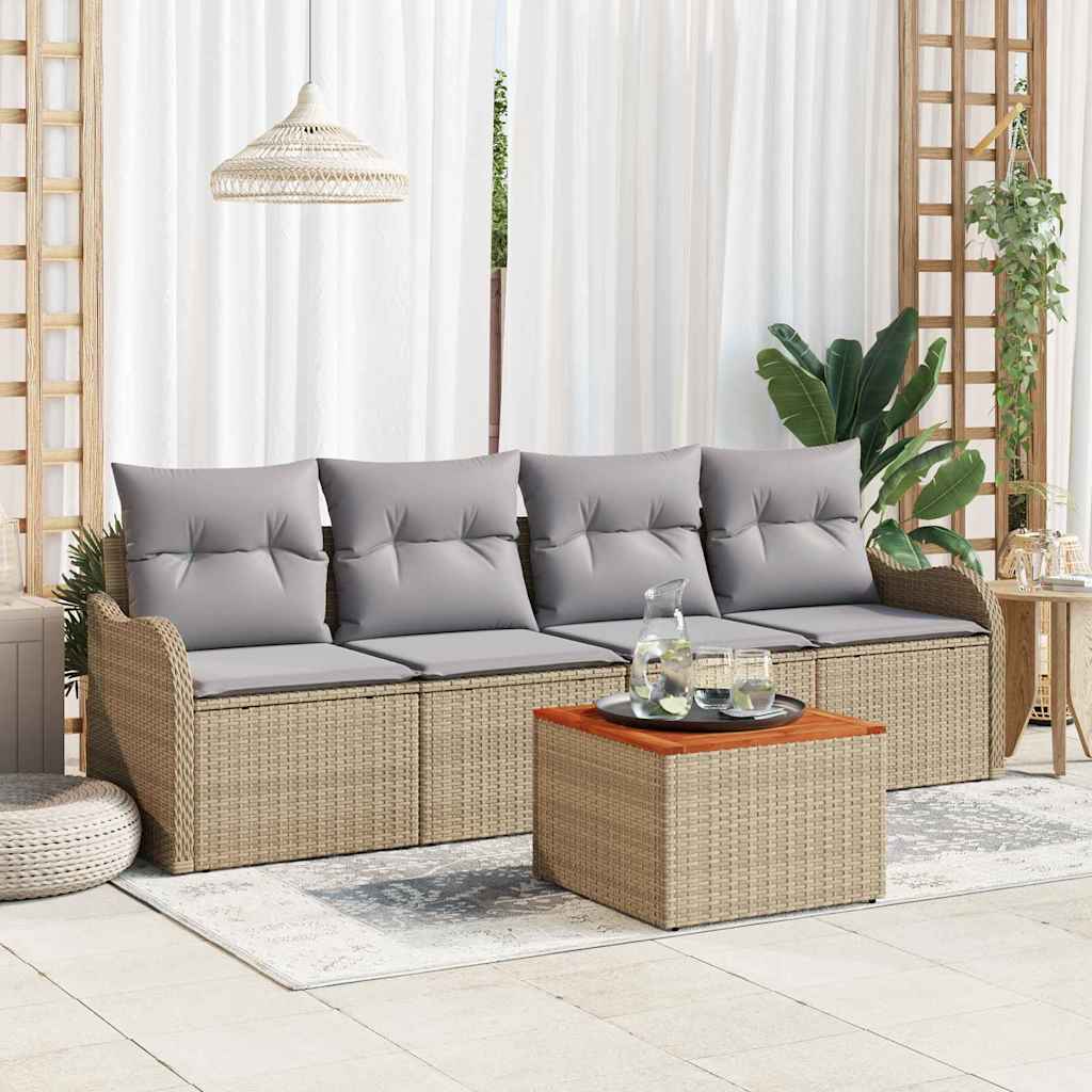 Tuinbankenset met kussen 5 pcs Beige poly rattan is nu te koop bij PeponiXL, paradijselijk wonen!