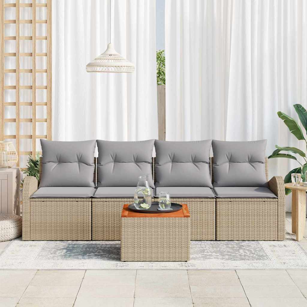 Tuinbankenset met kussen 5 pcs Beige poly rattan is nu te koop bij PeponiXL, paradijselijk wonen!