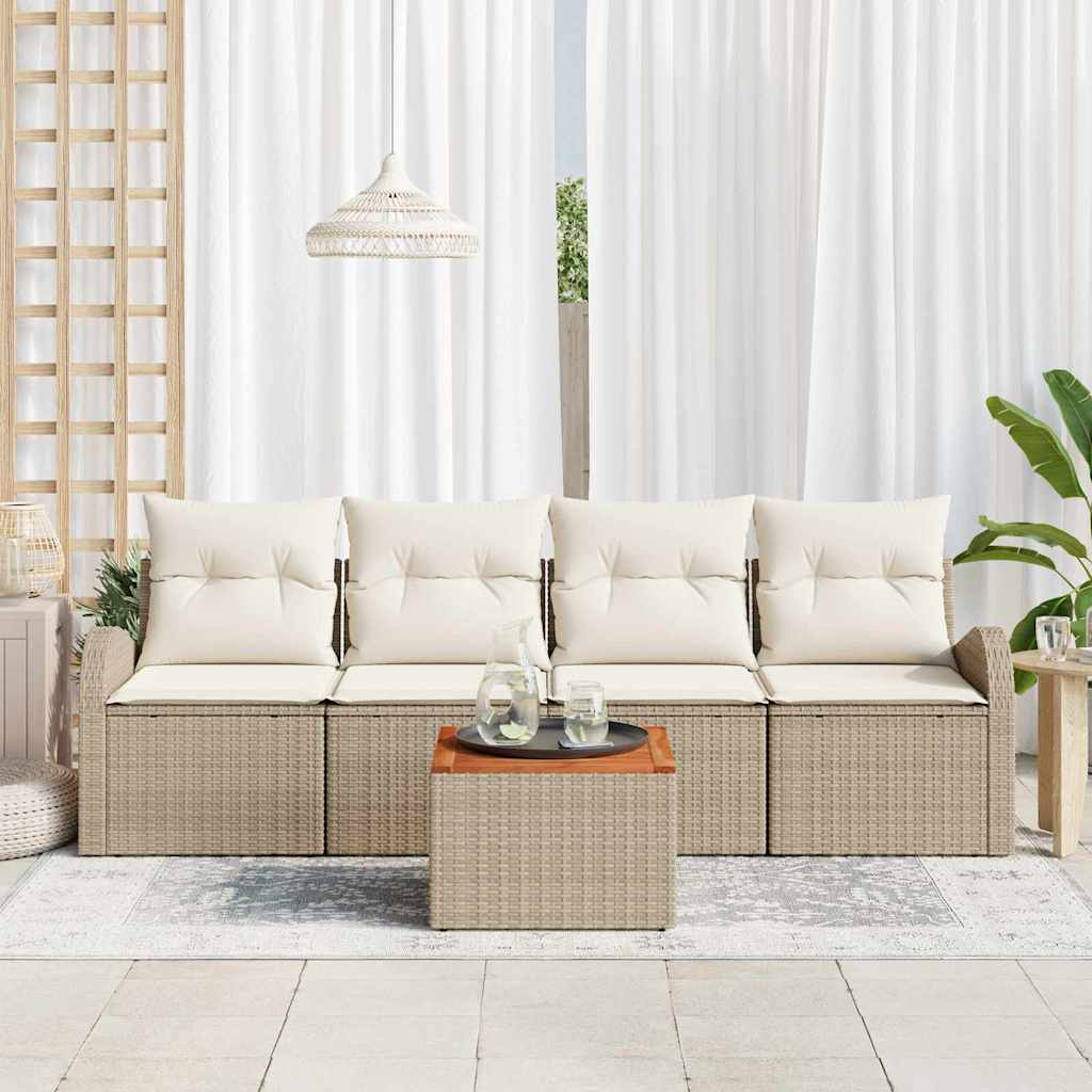 Tuinbankenset met kussen 5 pcs Beige poly rattan is nu te koop bij PeponiXL, paradijselijk wonen!