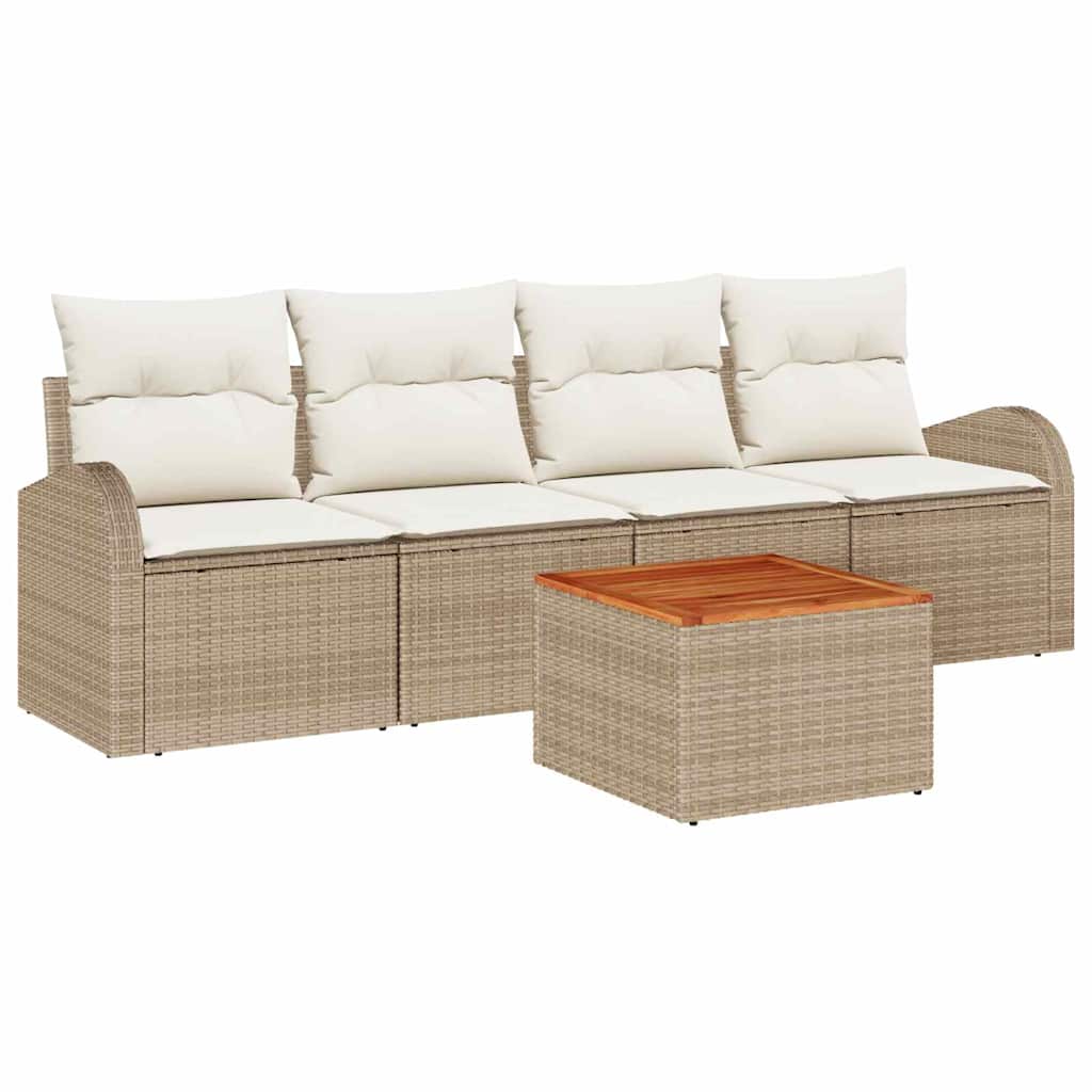Tuinbankenset met kussen 5 pcs Beige poly rattan is nu te koop bij PeponiXL, paradijselijk wonen!