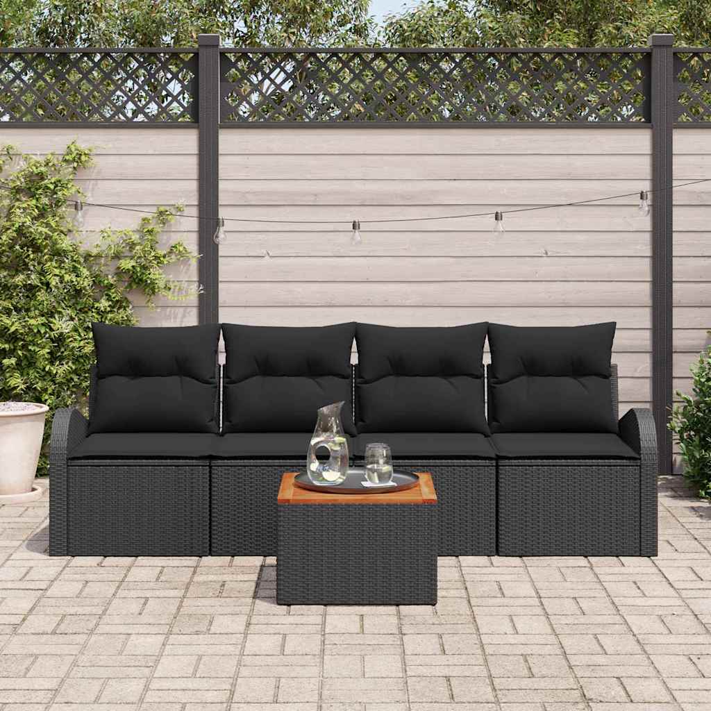 Tuinbankenset met kussen 5 pcs Zwart poly rattan is nu te koop bij PeponiXL, paradijselijk wonen!
