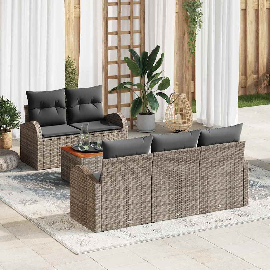 Tuinbankenset met kussen 6 pcs Grijs poly rattan is nu te koop bij PeponiXL, paradijselijk wonen!
