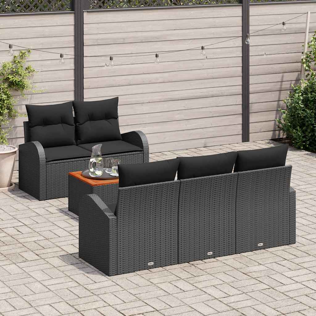 Tuinbankenset met kussen 6 pcs Zwart poly rattan is nu te koop bij PeponiXL, paradijselijk wonen!