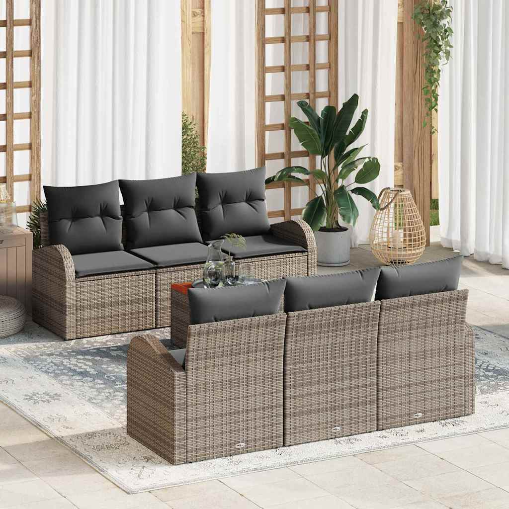 Tuinbankenset met kussen 7 pcs Grijs poly rattan is nu te koop bij PeponiXL, paradijselijk wonen!