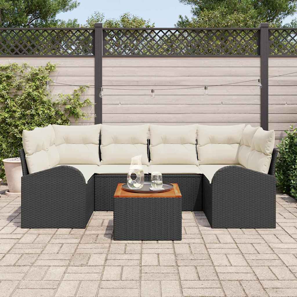 Tuinbankenset met kussen 7 pcs Zwart poly rattan is nu te koop bij PeponiXL, paradijselijk wonen!