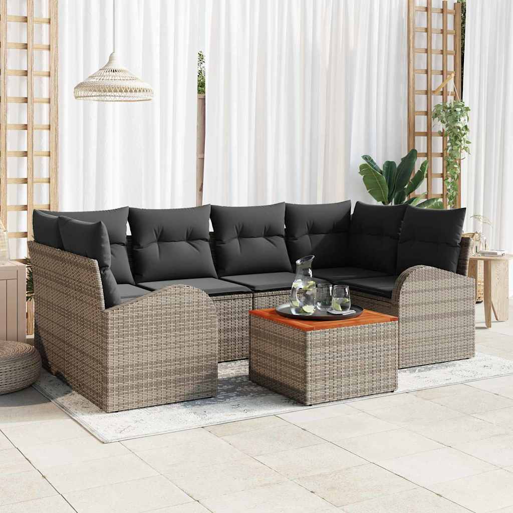 Tuinbankenset met kussen 7 pcs Grijs poly rattan is nu te koop bij PeponiXL, paradijselijk wonen!