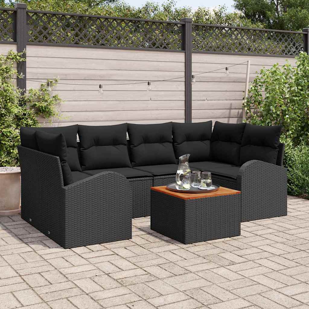 Tuinbankenset met kussen 7 pcs Zwart poly rattan is nu te koop bij PeponiXL, paradijselijk wonen!