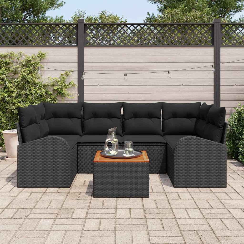 Tuinbankenset met kussen 7 pcs Zwart poly rattan is nu te koop bij PeponiXL, paradijselijk wonen!