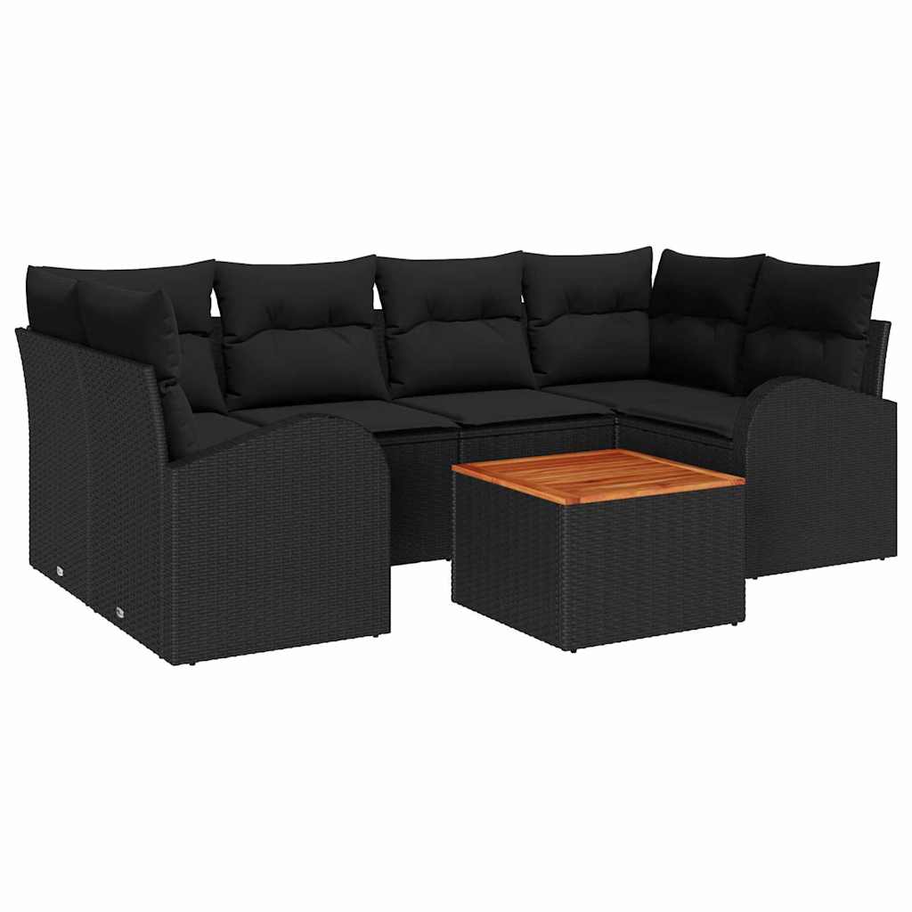 Tuinbankenset met kussen 7 pcs Zwart poly rattan is nu te koop bij PeponiXL, paradijselijk wonen!