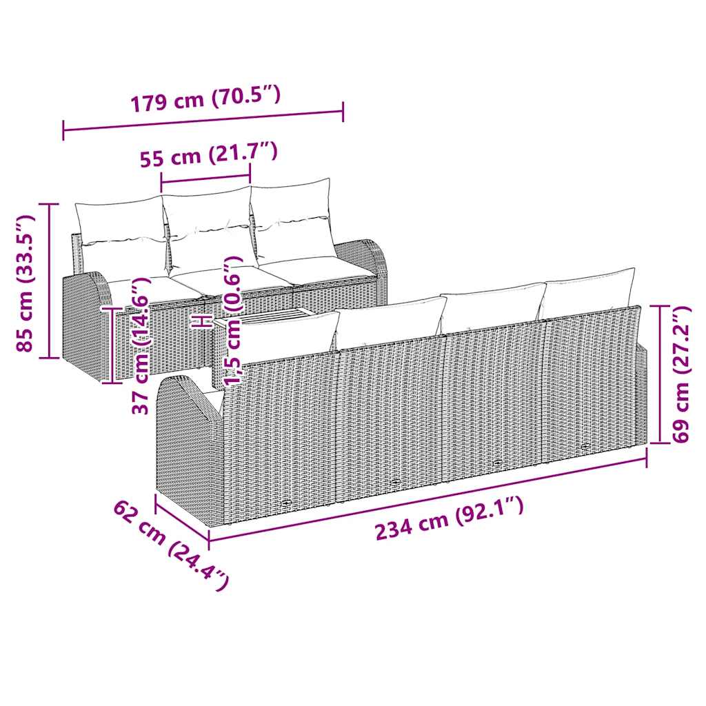 Tuinbankenset met kussen 8 pcs Zwart poly rattan is nu te koop bij PeponiXL, paradijselijk wonen!